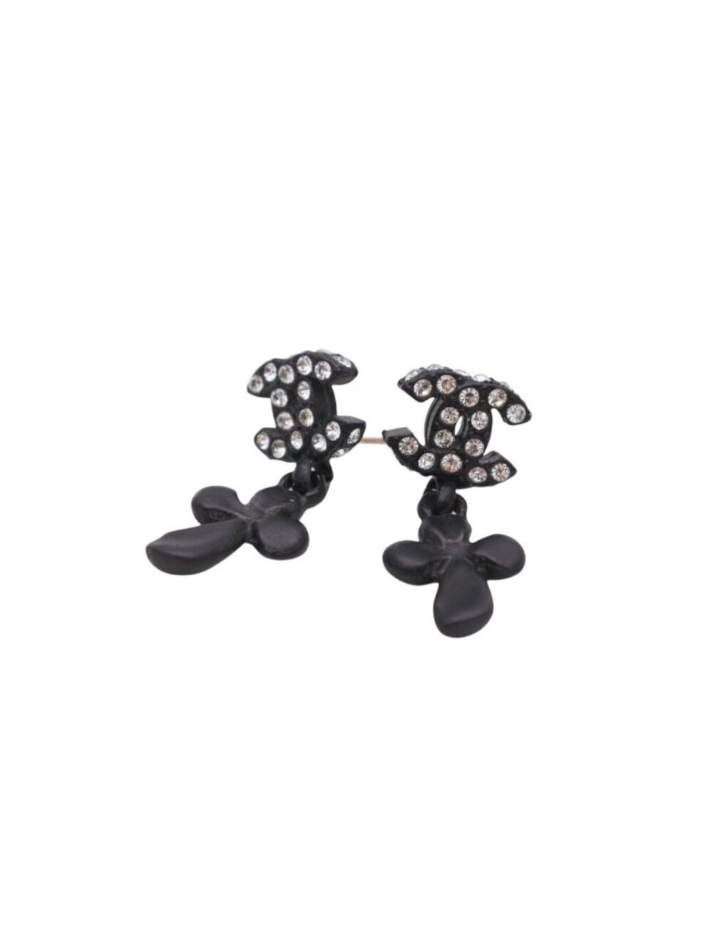 Chanel CC Logo Drop Earrings 01 Metal Rhinestone Black Clear